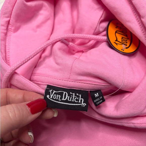 Von Dutch Rhinestone Embellished Cropped Hoodie Size Medium New Street Wear Pink - Picture 7 of 9